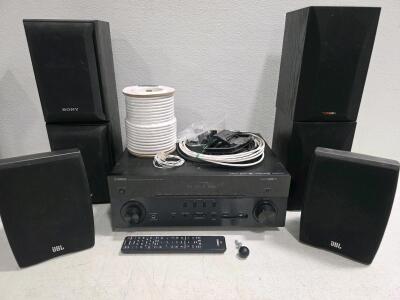 Yamaha RX-V385 AV Receiver with Sony SS-B1000, Polk Audio, JBL Speakers & Accessories Bundle