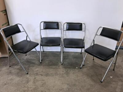 Set of 4 Stackable Chrome Frame Chairs with Black Vinyl Padded Seats and Backs