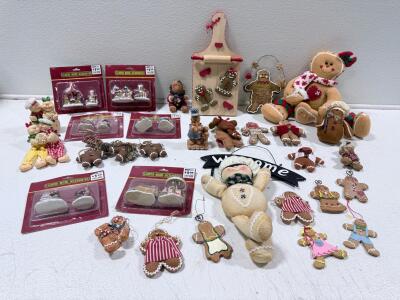 Large Lot Gingerbread Christmas Decor: Ornaments, Plush Dolls, Lighted House Accessories