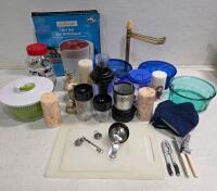 Assorted Kitchenware and Small Appliances Lot with Working Magic Bullet Blender
