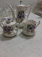 Assorted Household Lot: Queen Sheet Set, Track Light, Tea Set, Glassware, Pitcher, working Fountain - 2