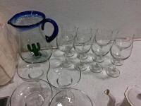 Assorted Household Lot: Queen Sheet Set, Track Light, Tea Set, Glassware, Pitcher, working Fountain - 5