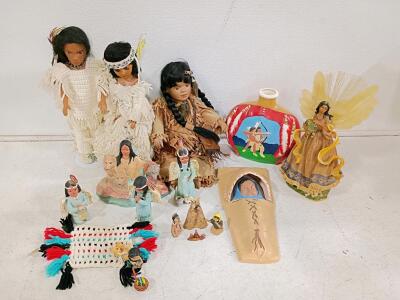 Native American-Themed Dolls & Figurines Collection &ndash; 13 Pieces, Hand-Painted Details, Beaded Accents