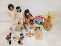 Native American-Themed Dolls & Figurines Collection &ndash; 13 Pieces, Hand-Painted Details, Beaded Accents