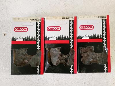 (3) Oregon 72LGX072G Chainsaw Chain, 3/8" Pitch .050" Gauge, 72 Drive Links, Full Chisel, USA Made