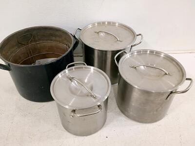Large Stainless Steel & Enamel Stock Pot Set with Lids, 24/16/12 qt, Racks