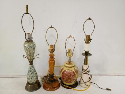 Assorted Vintage Table Lamps&mdash;Mid-Century, Oriental Jar, Wood & Cone Styles, Mixed Materials Lot
