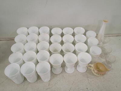 Mixed Lot Vintage Milk Glass and Tableware &ndash; Paneled Grape Pattern, 35 Pieces