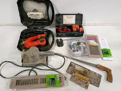 Tru-Cut Pipe Threader Set, Black & Decker Zipsaw, Vintage Sander, Trowels & Vent Covers Lot