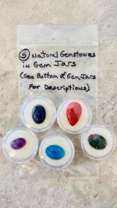 Set Of 5 Natural Gemstone Cabochons: Lapis Lazuli, Agate, Amethyst, Ruby In Fuchsite, 6.9&ndash;14.1Ct