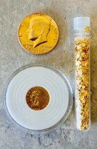 1927 Indian Head $2.5 Gold Coin, 1976 Kennedy Half Dollar & Gold Flakes Collectible Set