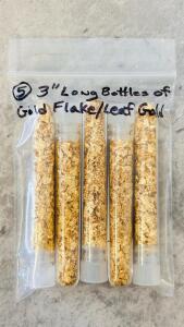 5 Bottles Of Gold Flake/Leaf, 3'' Plastic Vials, Approx. 0.2&ndash;0.5G Each &ndash; Arts, Crafts, Gilding