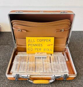 Bulk Lot of Pre-1982 All-Copper U.S. Pennies, ~23 lb, Shrink-Wrapped Rolls, ~1,380 Coins