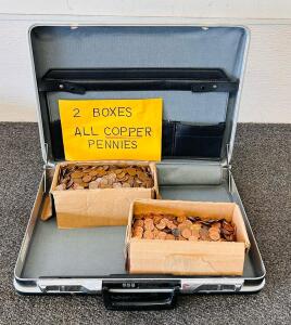 Bulk Lot of Pre-1982 U.S. Copper Pennies in Briefcase