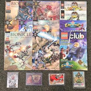 LEGO BIONICLE & Hero Factory Comic Lot w/ LEGO Club, Vintage NFL Cards, Bill Elliott Relic