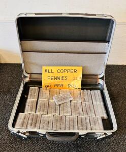 Bulk 22 lbs All-Copper U.S. Pennies, Pre-1982 Cents in Suitcase