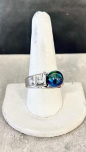 Size 10 Black Pearl Ring With Diamond-Like Accents