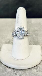 Size 8 (9)-Stone Ring, Clear Oval And Marquise Gemstones, .925 Hallmarked