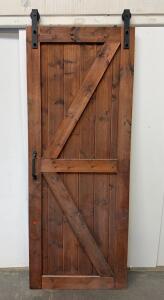 Rustic Z-Brace Wooden Sliding Barn Door, 84"x36", Dark Stain, Black Hardware, Handle, Interior