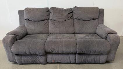Grey 3-Seat Manual Reclining Sofa With Microsuede Upholstery