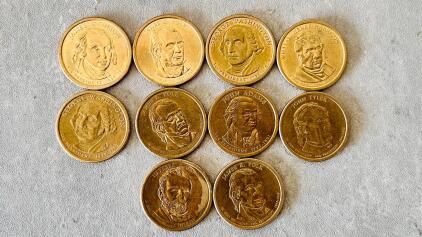 United States Presidential $1 Coins &ndash; George Washington, John Adams, James Madison, William Henry Harrison, John Tyler, James K. Polk, Ulysses S. Grant