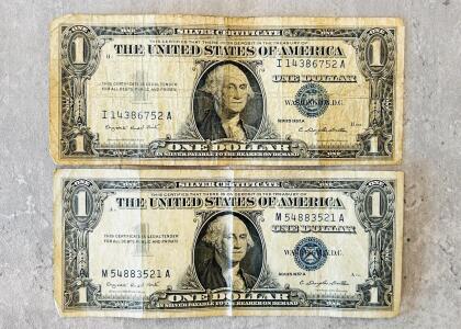 1957A $1 Silver Certificate Blue Seal Notes Dillon/Smith CIRC I14386752A & M54883521A Pair