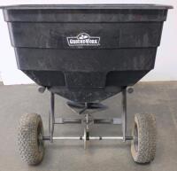 Tow-Behind Broadcast Spreader, Approx. 110 lb Capacity, Adjustable Flow Control, Allen Bike Rack, Sprayer With 30Ft Hose, Welding Helmet - 4