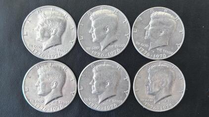 Kennedy Bicentennial Half Dollar Coins 1776-1976, Set Of 6, Denver Mint Mark, Circulated