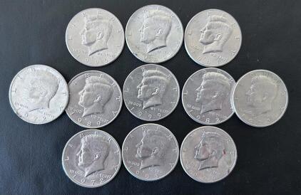 11 Kennedy Half Dollar Coins, 1972-2020, Clad, Various Mint Marks, Circulated