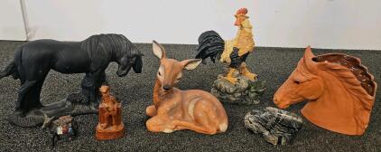 7 Western & Animal Figurines: Horse, Rooster, Fawn, Cowboy, And More