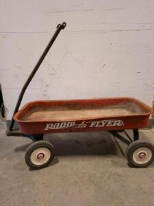 Vintage Radio Flyer Model 89 Red Steel Pull Wagon, 36&rdquo; Bed, Classic Logo, Stamped Metal Wheels