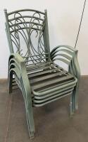Set Of 4 Stackable Wrought Iron Patio Armchairs With Ornate Scrollwork