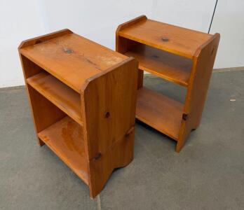 Vintage Solid Pine Wood 2-Shelf Bookcases, Pair, 21"x11"x24", Open Back