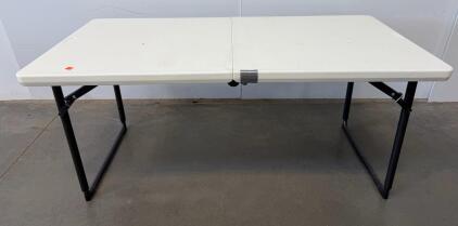 Lifetime 4 Ft Folding Table, White HDPE Top, Metal Legs, Center Fold, Rectangle Shape