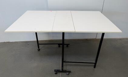 72" Folding Utility Table With Wheels, White HDPE Top, Black Steel Frame