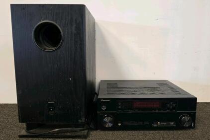 Pioneer VSX-1020 7.1 AV Receiver & Onkyo SKW-200 8" Passive Subwoofer, HDMI, 110W Ch (Both Plugged In And Functioning)