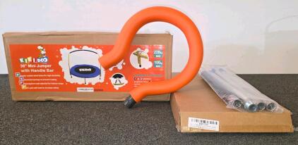Kikidoo 36" Kids Mini Trampoline With Handlebar, 220 lbs Capacity, Safety Padded, Model 202003, And Volleyball Spike (New In Box)