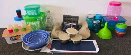 CarQuest 6/2 Amp Battery Charger (Plugged In And Functioning), Assorted Kitchenware, SureFresh Containers, Ball Mason Jars