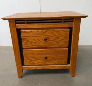 Wooden 2-Drawer Nightstand With Flared Legs And Black Metal Pulls