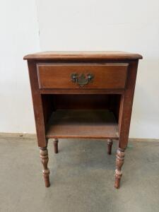 Vintage Wooden Nightstand With Drawer And Open Shelf, Traditional Design, 20" W x 16" D x 24.5" H