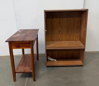 Wooden Console Side Table With Drawer & 2-Shelf Walnut Look Bookcase, Matching Furniture Set