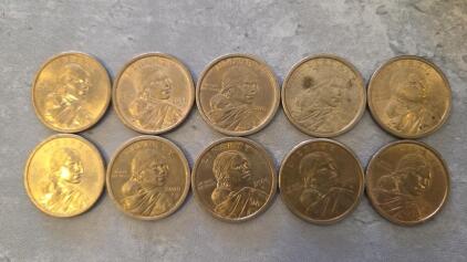2000-2001 Sacagawea Dollar Coins, Philadelphia Mint, Circulated Condition