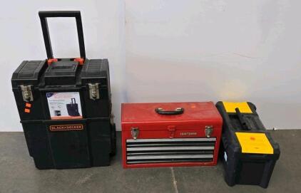 Craftsman 3-Drawer Red Steel Toolbox, Black+Decker 2-In-1 Rolling Workshop, Stanley 19" Tool Box