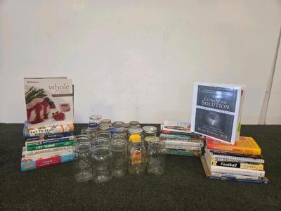 15+ Cookbooks, Diet, Health, Self-Help & Finance Books Mark Hyman, Robbins & 20+ Glass Jars/ Canning Jars