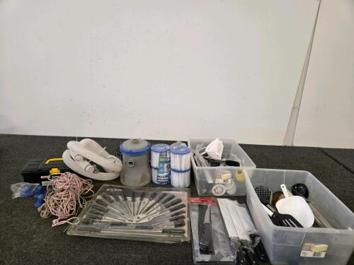 Tool Bench Plastic Toolbox, 22 Screwdrivers, Kitchen Utensils, Knives, & Pool Pump (Tested)