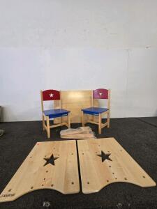 KidKraft Star Table And 2 Chairs Set, Natural Wood, Blue/Red, Child-Sized, Star Cutouts