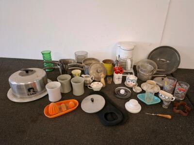 Mr. Coffee Maker (Powered On), Aluminum Cake Carrier, Cookware, Buzz Lightyear Cups, And More