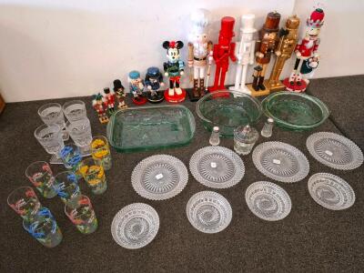 Vintage Lead Crystal Plates, Depression Glass, Goblets & Nutcrackers, Set Of Fruit Printed Dishes, 9x13 Pan, And More