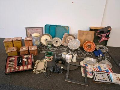 Vintage Cake And Bundt Pans, Diner Salt And Pepper Wire Racks, Vintage Canister Set, Vintage Radio, And More