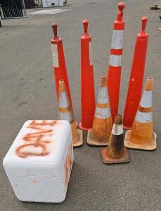 Traffic Safety Equipment: 4 Tall Delineator Posts (42") & 4 Standard Traffic Cones (28")